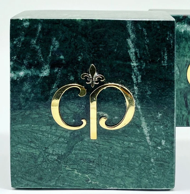 Casa Padrino Luxus Marmor Deko Buchstützen Set Grün / Gold