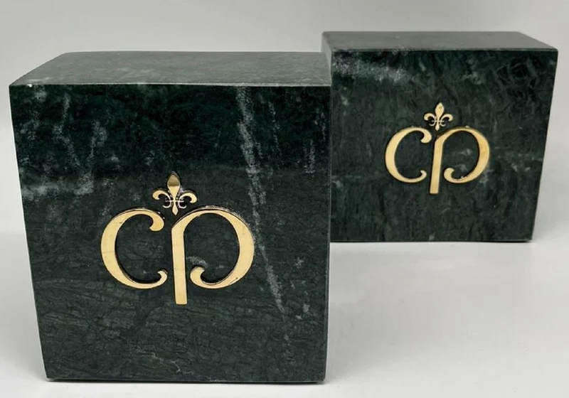 Casa Padrino Luxus Marmor Deko Buchstützen Set Grün / Gold