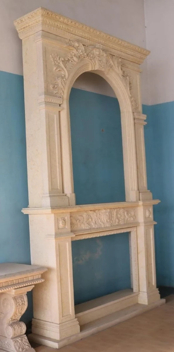 Casa Padrino Luxus Barock Marmor Kaminumrandung Beige 200 x H. 342 cm