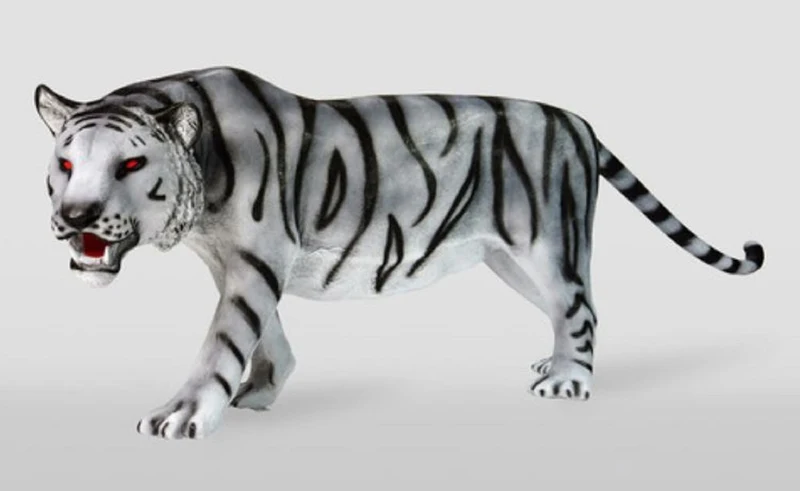 Casa Padrino XXL Deko Skulptur Tiger Weiß / Grau / Schwarz 250 cm