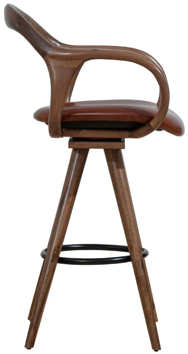 Casa Padrino Luxus Barstuhl mit Armlehnen Braun / Schwarz H. 108 cm
