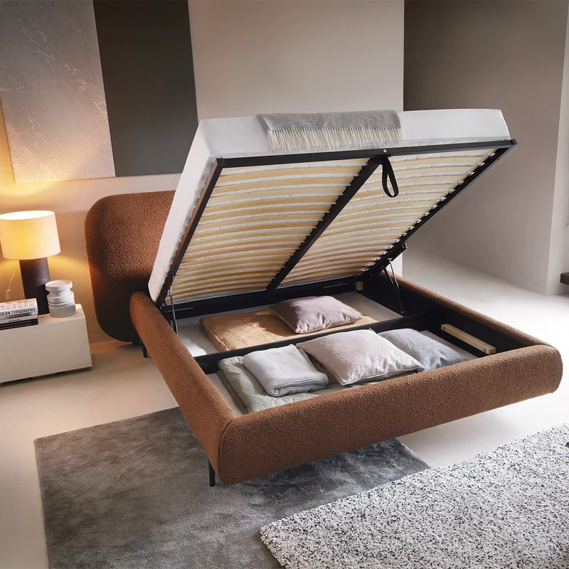 Lit coffre 160x200 sommier inclus Tobias Brique