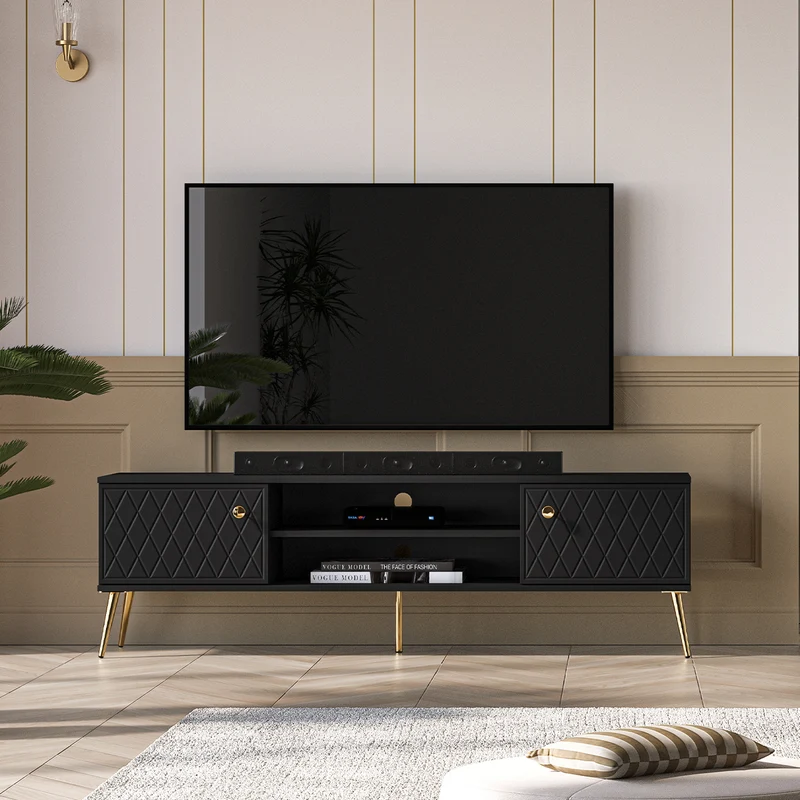 Meuble TV 2 portes 160 cm Manoé Noir