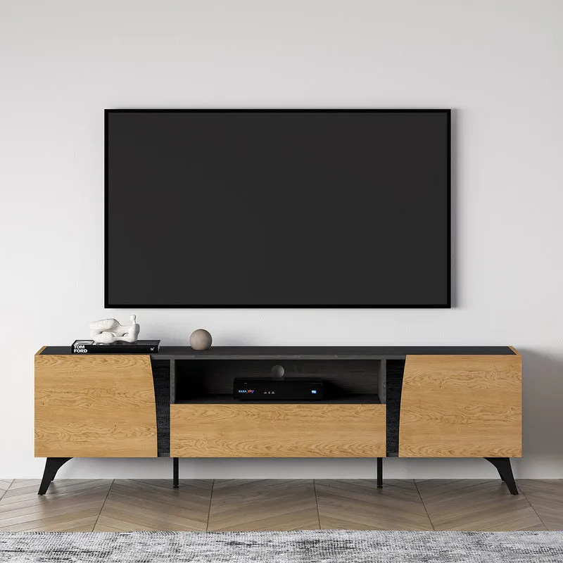 Meuble TV 2 portes 180 cm Soah Bois et Noir