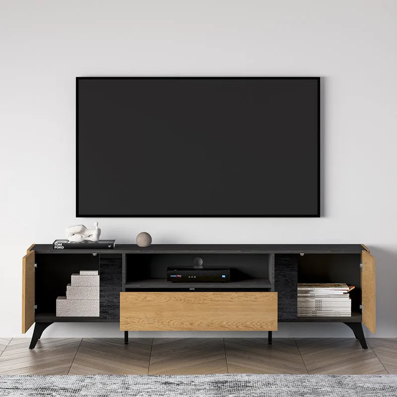 Meuble TV 2 portes 180 cm Soah Bois et Noir