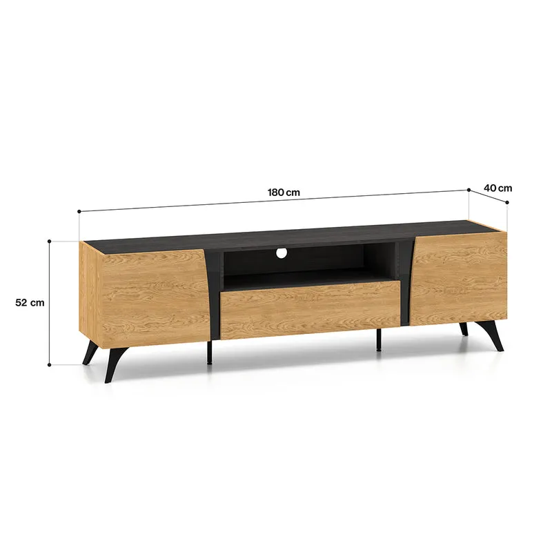 Meuble TV 2 portes 180 cm Soah Bois et Noir