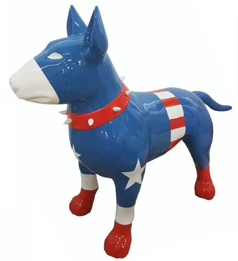 Casa Padrino XXL Deko Figur Hund Blau / Weiß / Rot 116 cm - Garten Deko Skulptur
