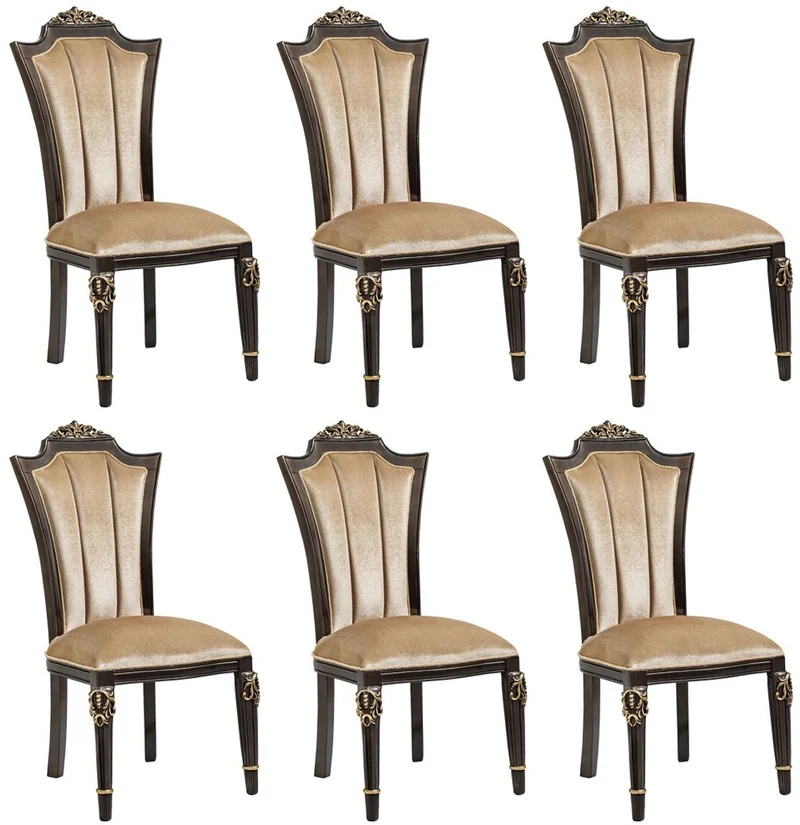 Casa Padrino Luxus Barock Esszimmer Stuhl 6er Set Hellbraun - Barock Möbel