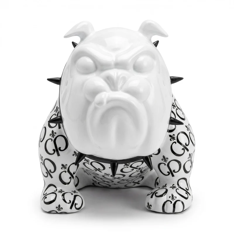 Casa Padrino Luxus Deko Figur Hund Bulldogge Weiß / Schwarz 20 cm - Deko Skulptur