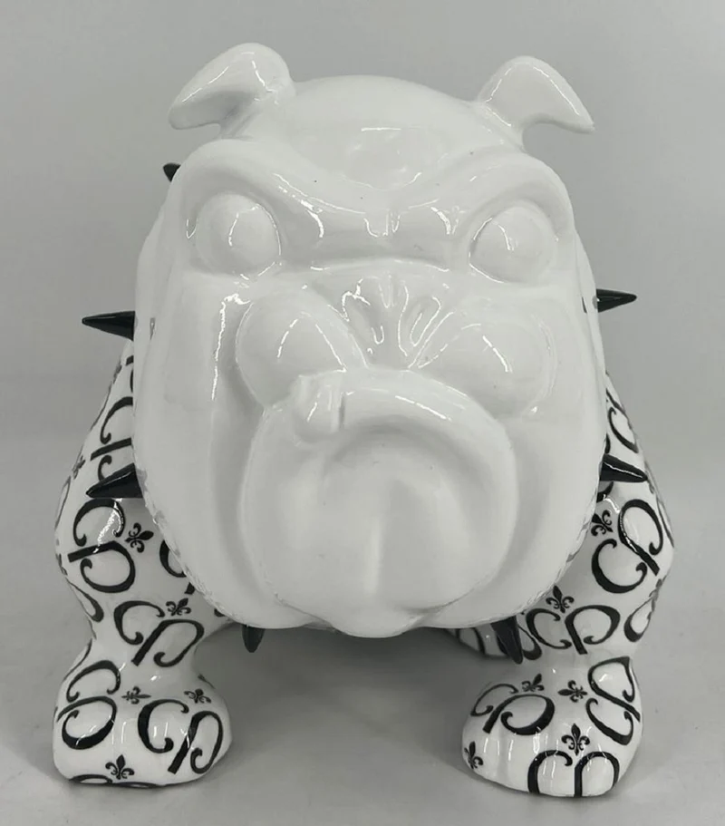 Casa Padrino Luxus Deko Figur Hund Bulldogge Weiß / Schwarz 20 cm - Deko Skulptur