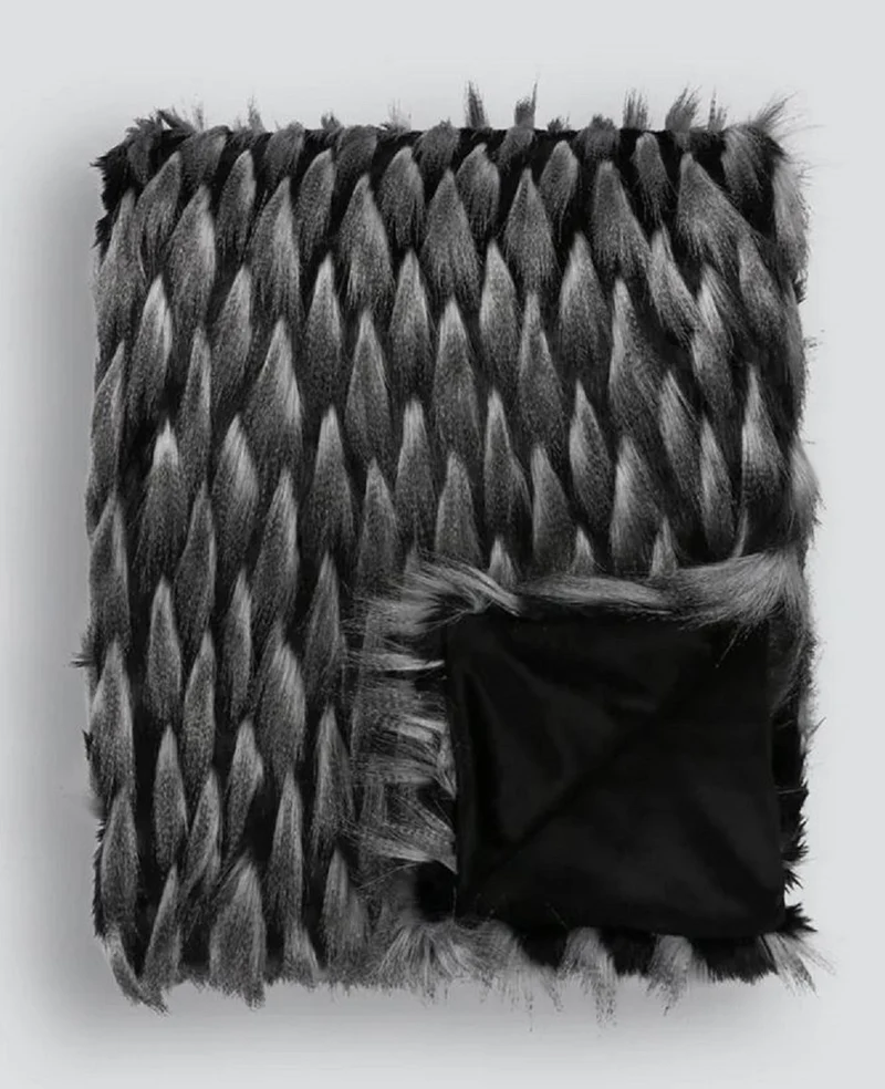 Casa Padrino Luxus Tagesdecke Schwarz / Grau 150 x 180 cm - Kunstpelz Wohndecke