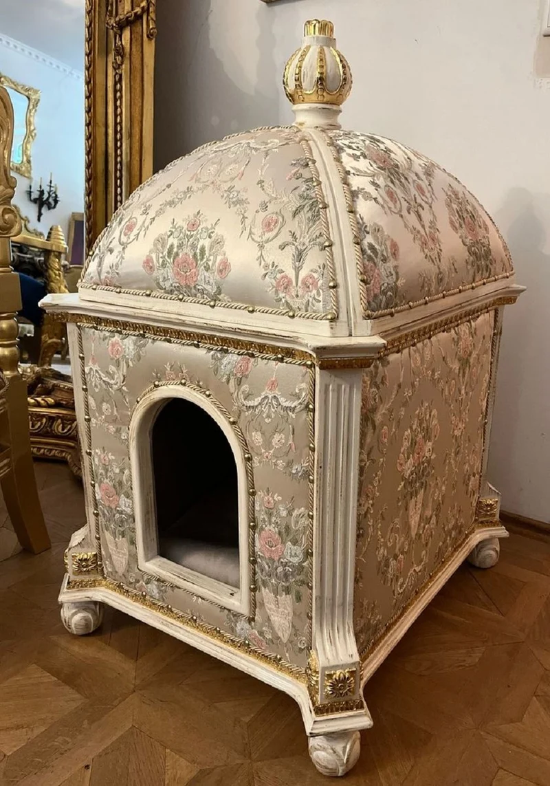 Pompöös by Casa Padrino Barock Katzenhaus Silber / Creme - designed by Harald Glööckler