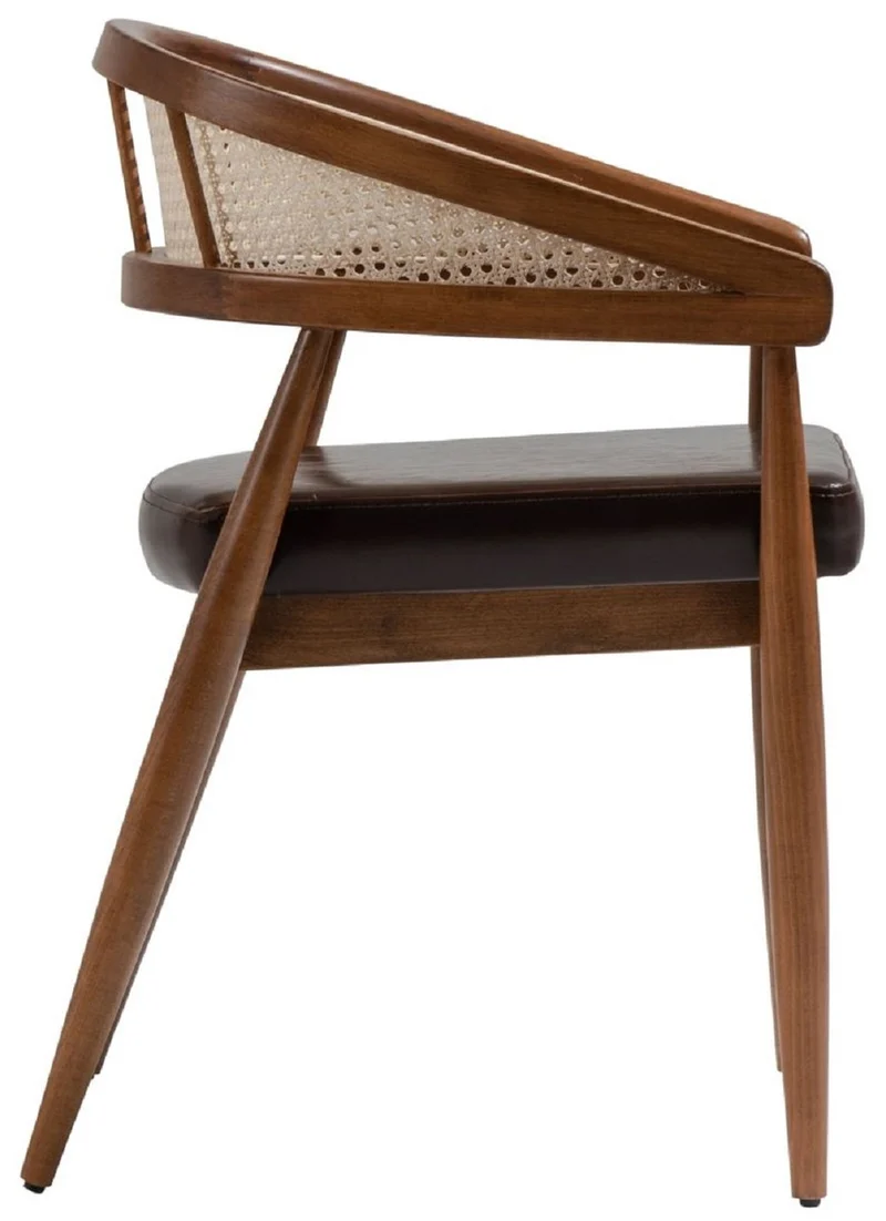 Casa Padrino Luxus Esszimmer Stuhl mit Armlehnen Braun / Naturfarben / Schwarz H. 79 cm