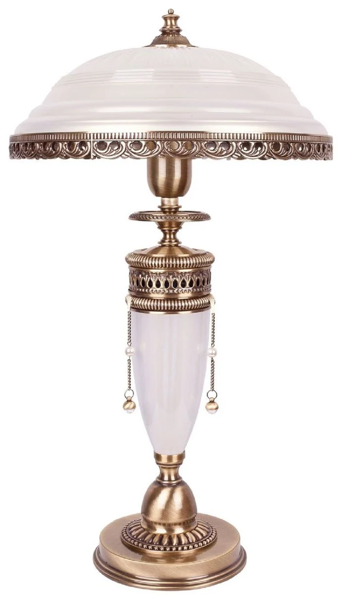 Casa Padrino Luxus Barock Tischleuchte Messing mit Patina / Weiß H. 53 cm