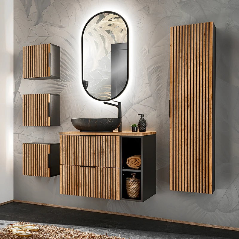 Armoire murale 1 porte Gaia Noir et Bois