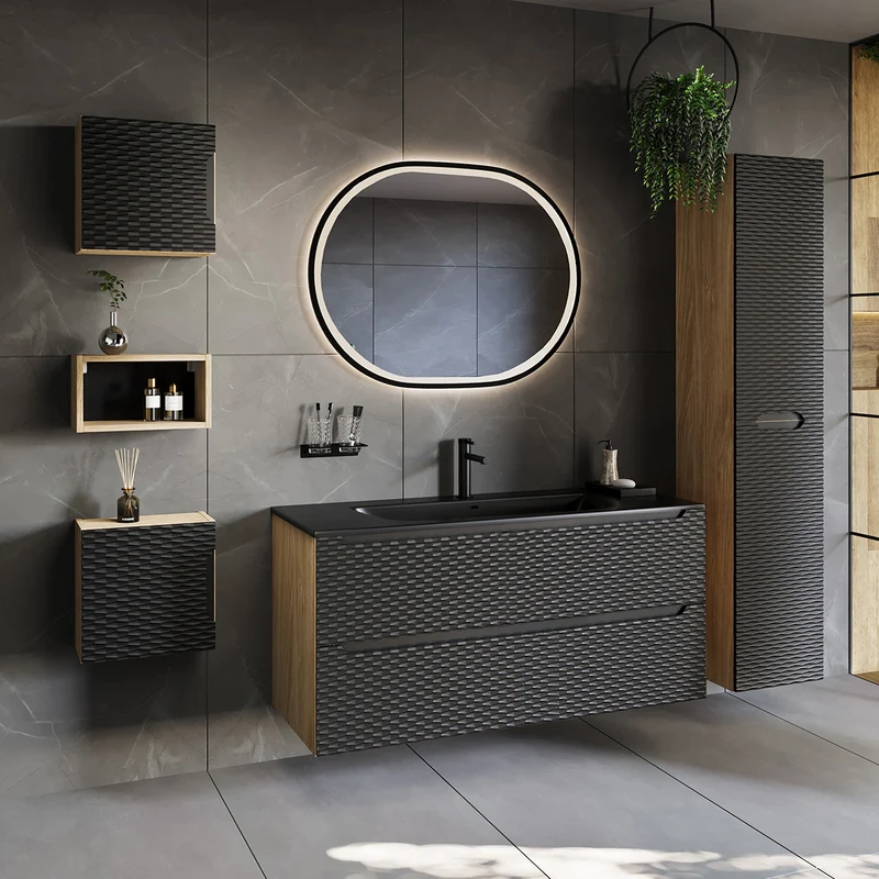 Armoire murale 1 porte Elora Noir et Bois