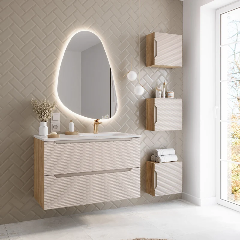 Armoire murale 1 porte Elora Beige et Bois