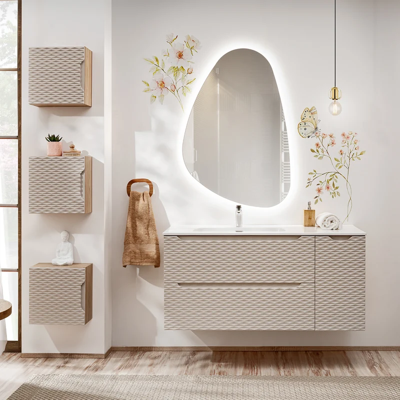 Armoire murale 1 porte Elora Beige et Bois