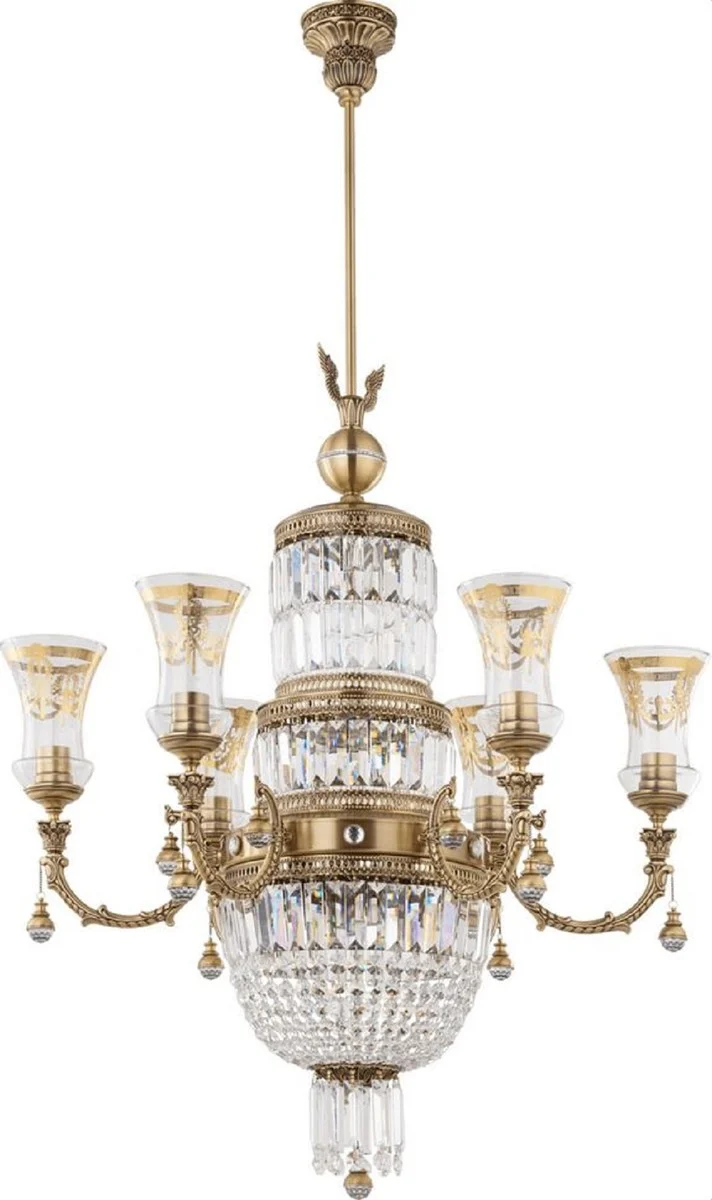 Casa Padrino Luxus Barock Kronleuchter Messing mit Patina / Gold Ø 75 x H. 138 cm