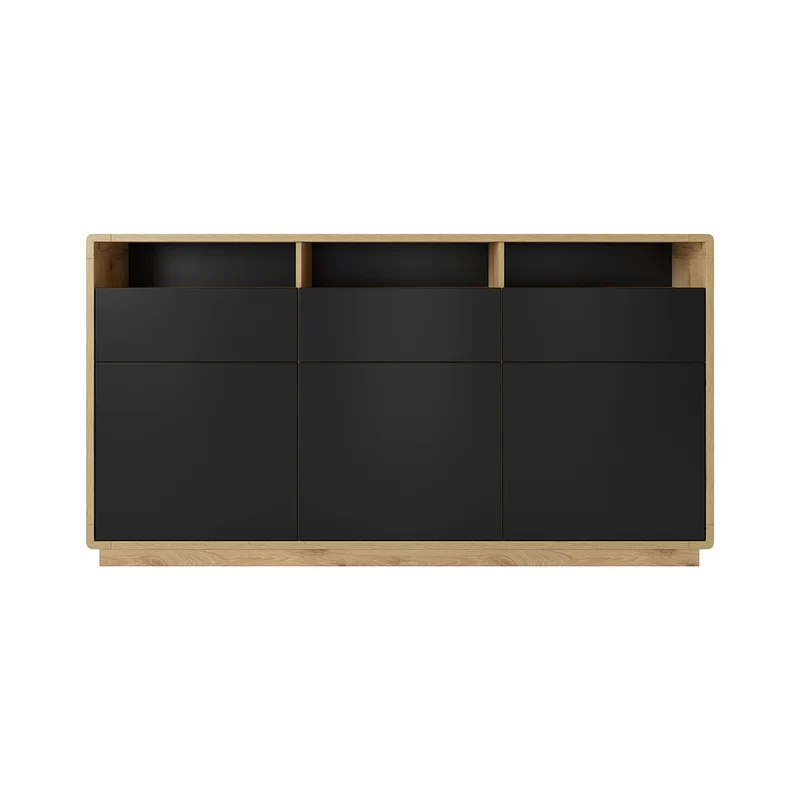 Buffet 3 portes 3 tiroirs Raven Noir et Bois