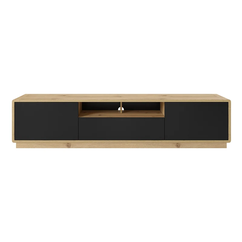 Meuble TV 2 portes 1 tiroir 200 cm Raven Noir et Bois