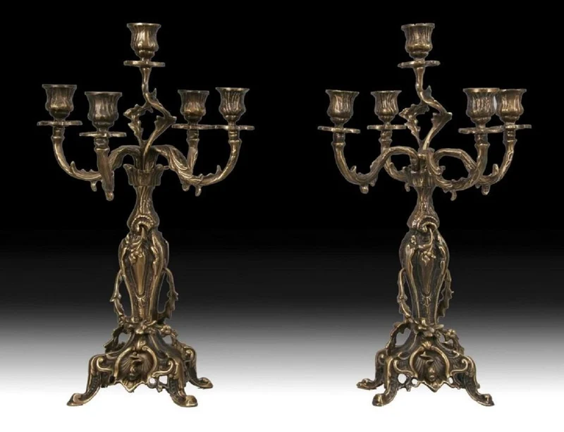 Casa Padrino Luxus Barock Bronze Kerzenhalter Set Ø 22 x H. 45 cm - Barock Interior