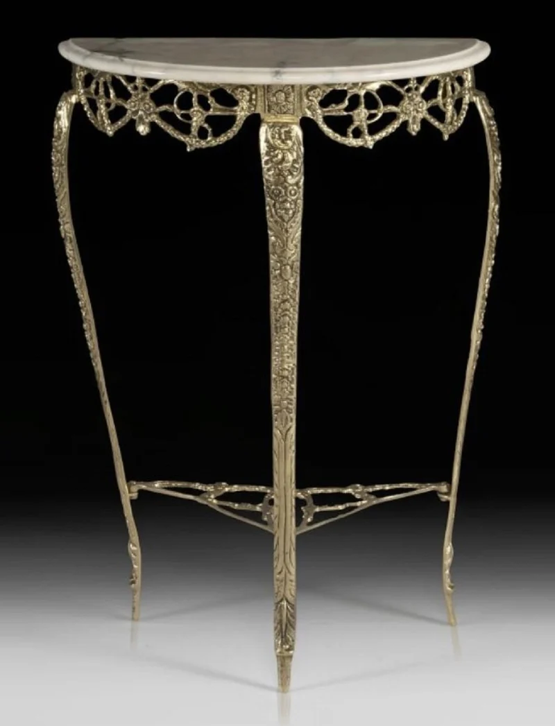 Casa Padrino Luxus Barock Konsole mit Marmorplatte Gold / Creme H. 80 cm - Barock Möbel