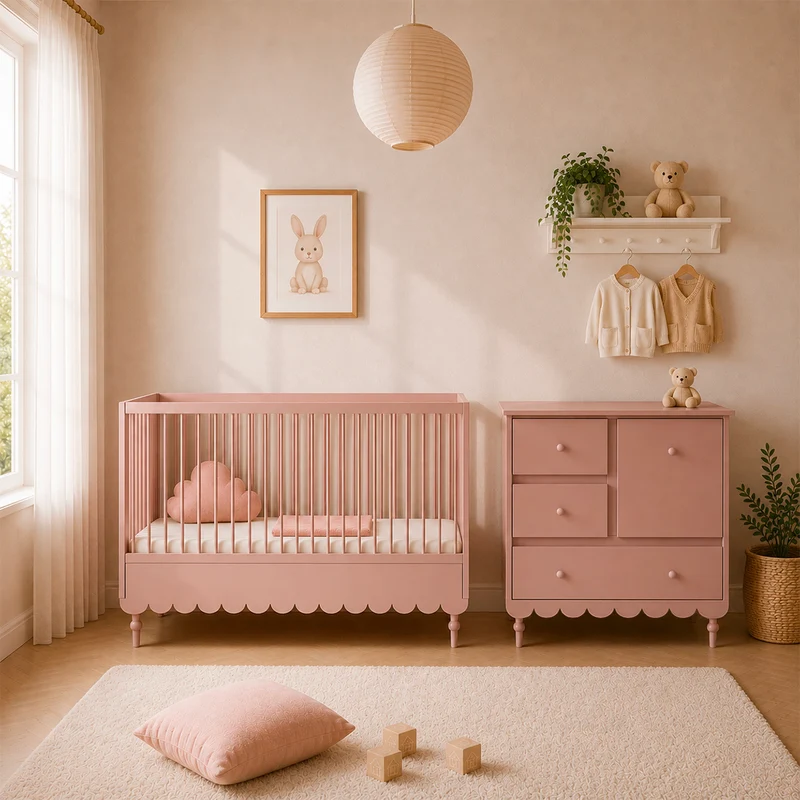 Lit évolutif 70x140 et commode 3 tiroirs Wood Luck Babushka Rose
