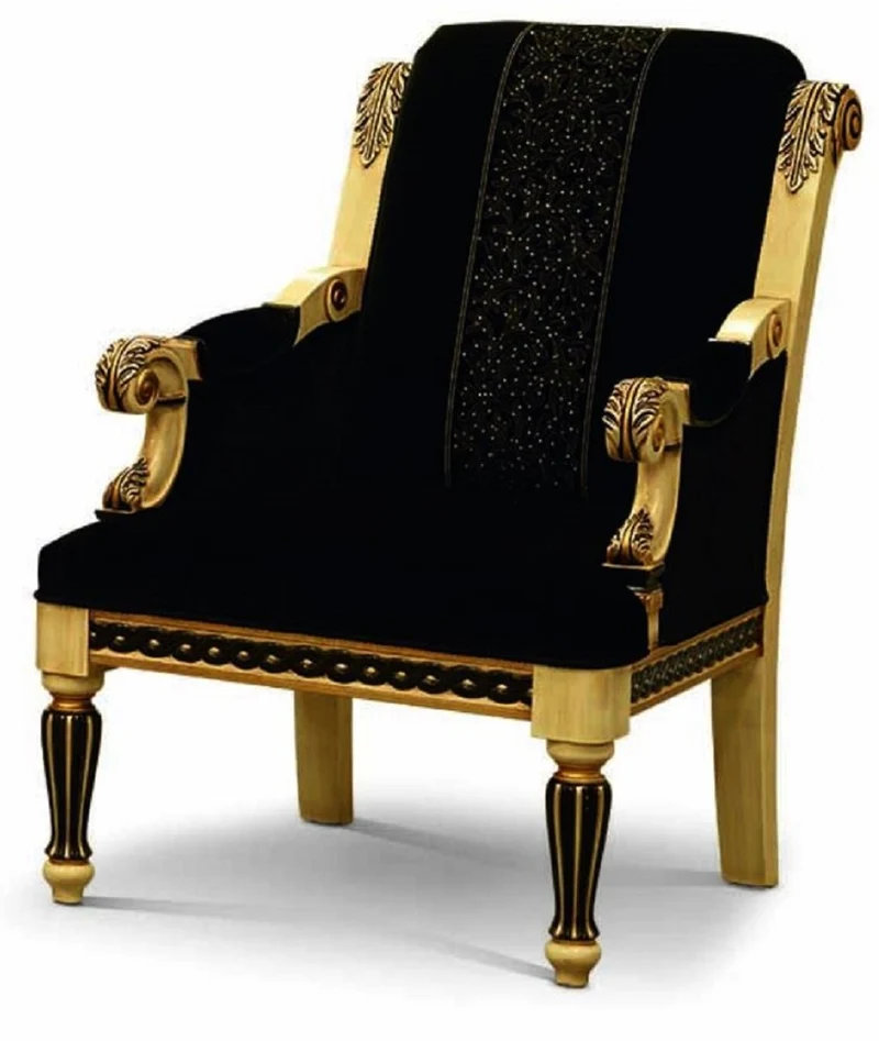 Casa Padrino Luxus Barock Sessel Schwarz / Gold - Barock Möbel - Made in Italy
