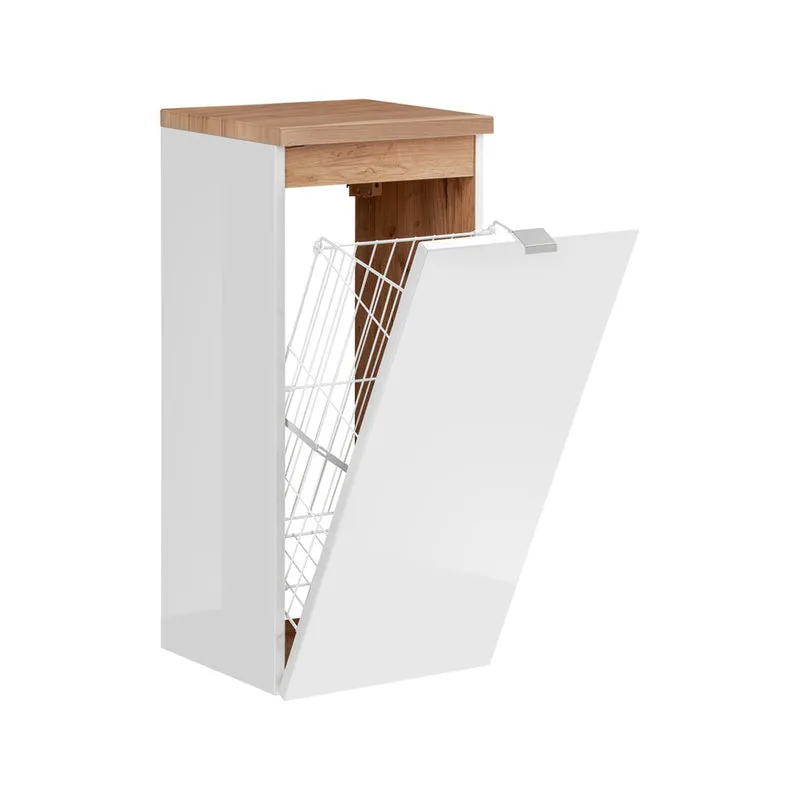 Demi-colonne 1 porte panier à linge April Blanc et Bois