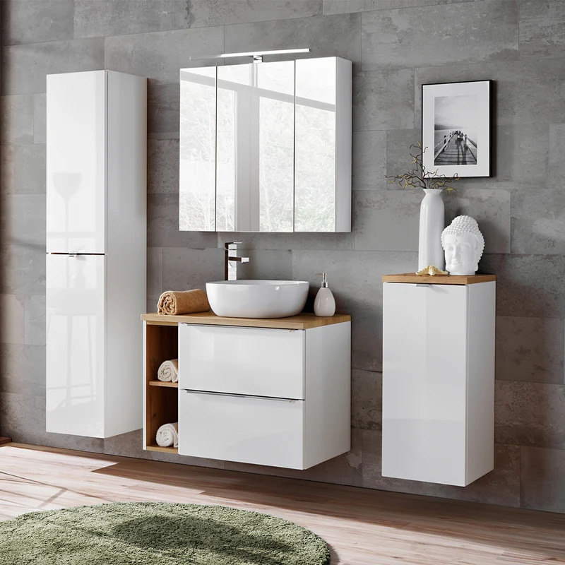 Demi-colonne 1 porte panier à linge April Blanc et Bois