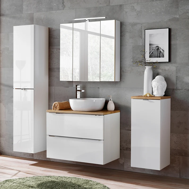 Demi-colonne 1 porte panier à linge April Blanc et Bois