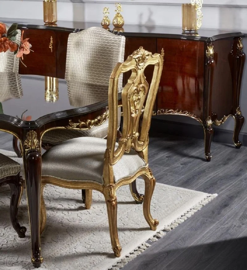 Casa Padrino Luxus Barock Esszimmer Set Dunkelbraun / Silber / Gold - Barock Esszimmer Möbel