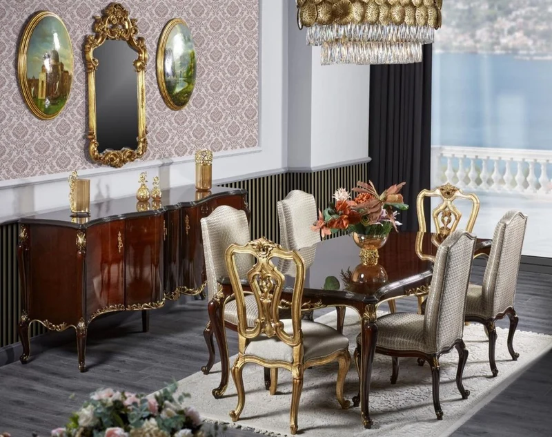 Casa Padrino Luxus Barock Esszimmer Set Dunkelbraun / Silber / Gold - Barock Esszimmer Möbel