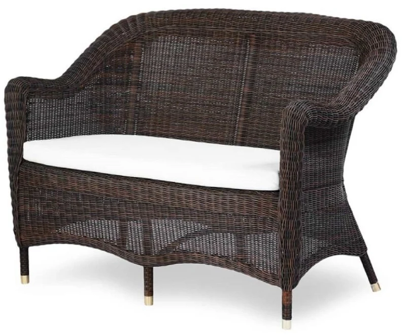 Casa Padrino Luxus 2er Gartensofa Dunkelbraun / Weiß 140 cm