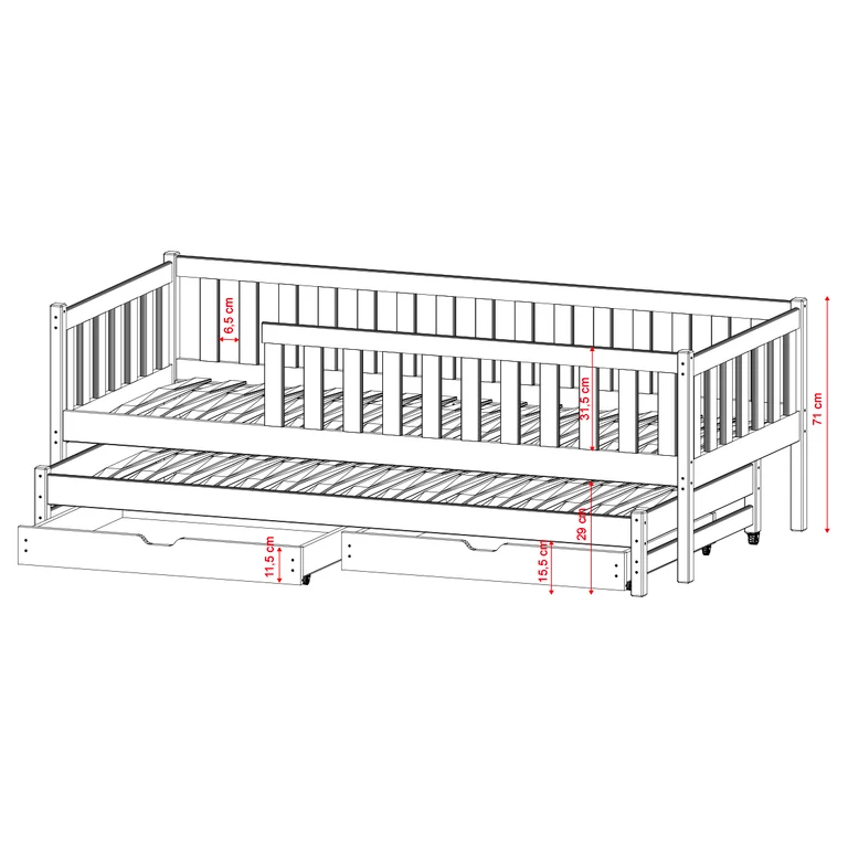 Lit 90x190 sommier lit gigogne et tiroirs inclus Antoine Bois