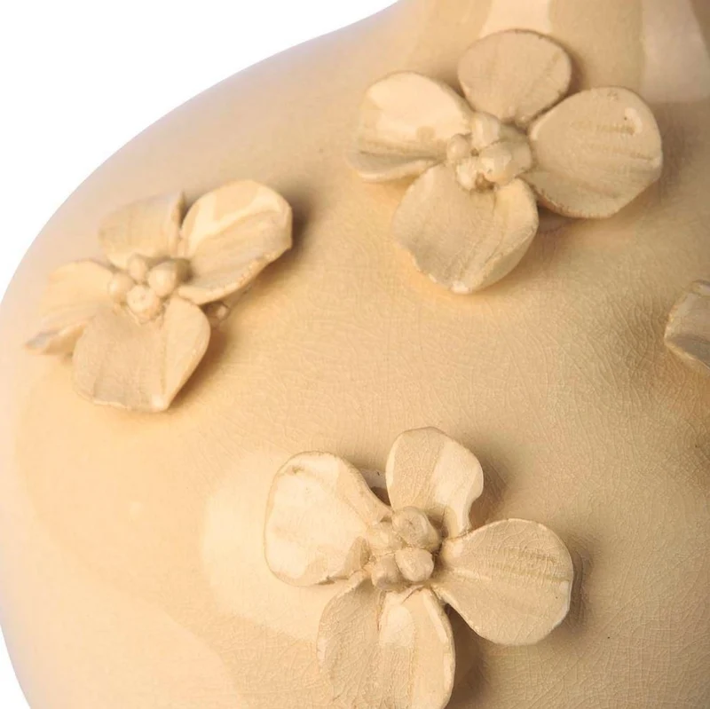 Casa Padrino Luxus Keramik Tischleuchte Creme / Gold / Weiß Ø 40 x H. 70 cm