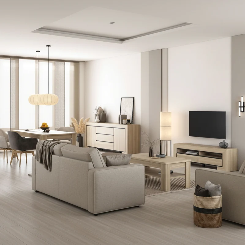 Meuble TV 2 tiroirs 160 cm Lucius Bois et Noir