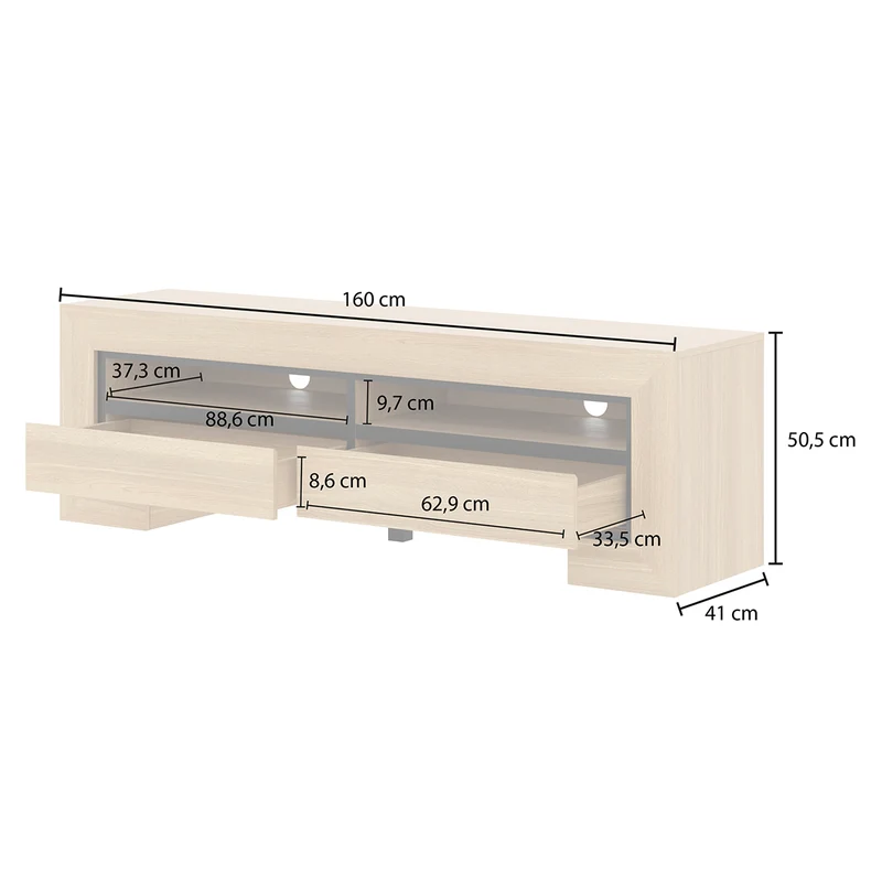 Meuble TV 2 tiroirs 160 cm Lucius Bois et Noir