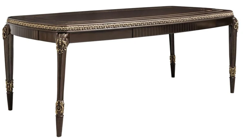 Casa Padrino Luxus Barock Esstisch Dunkelbraun / Gold 215 cm - Barock Möbel