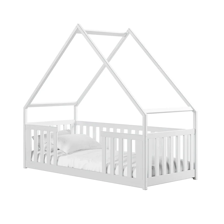 Lit cabane 90x200 au sol sommier inclus Joy Blanc