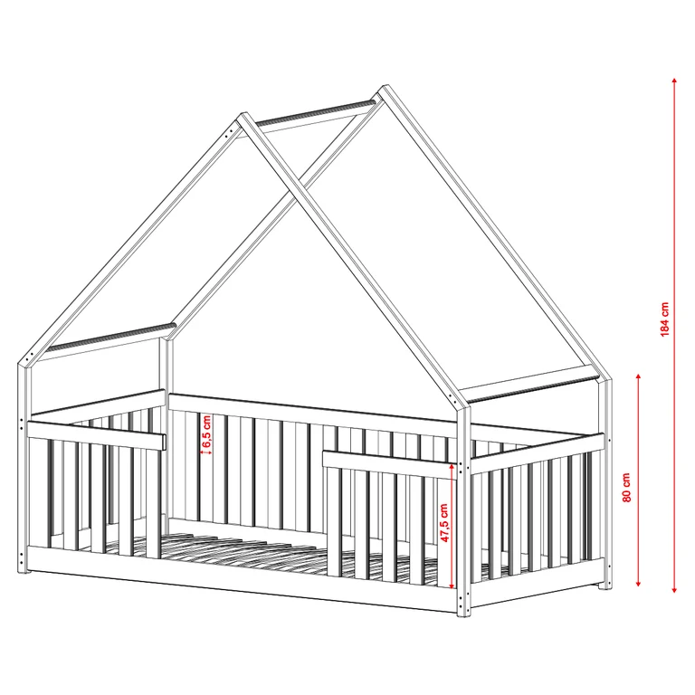 Lit cabane 90x200 au sol sommier inclus Joy Blanc