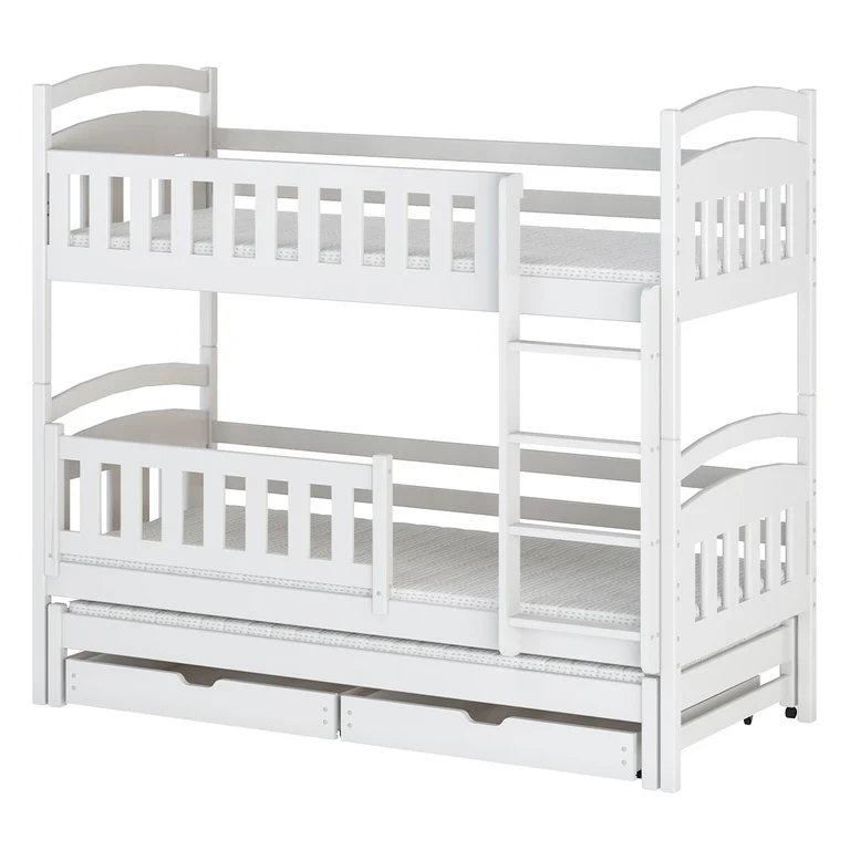 Lit superposé 90x190 sommier lit gigogne et tiroirs inclus Jules Blanc