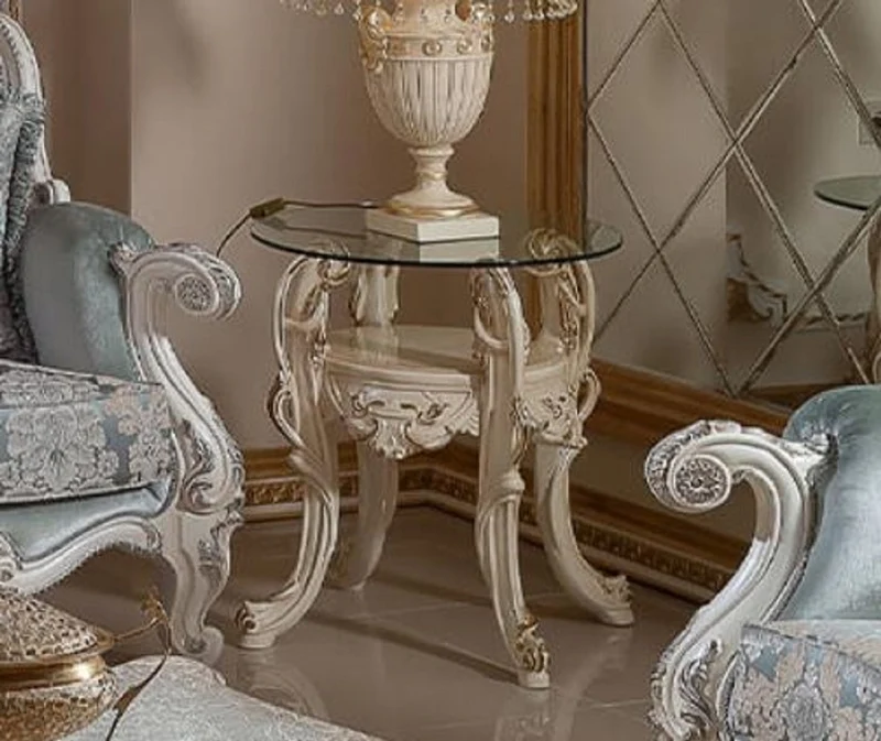 Casa Padrino Luxus Barock Beistelltisch mit Glasplatte Creme / Gold H. 60 cm