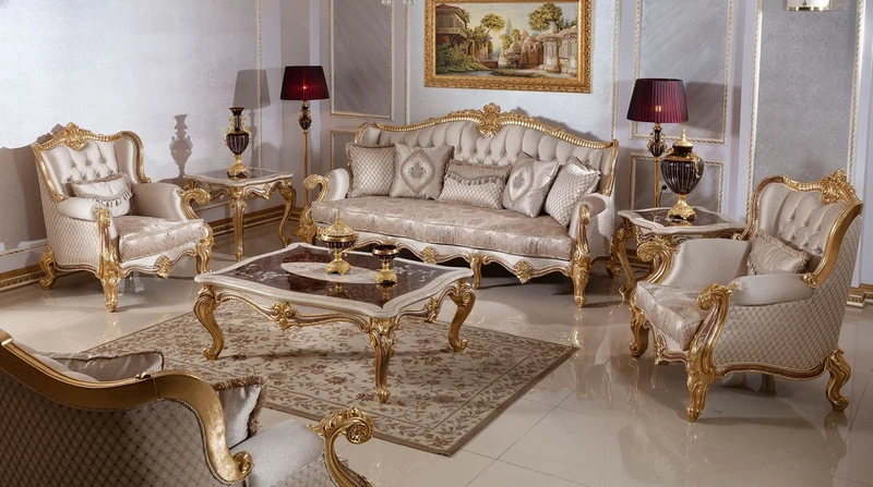 Casa Padrino Luxus Barockstil Wohnzimmer Möbel Set Silber / Braun / Gold