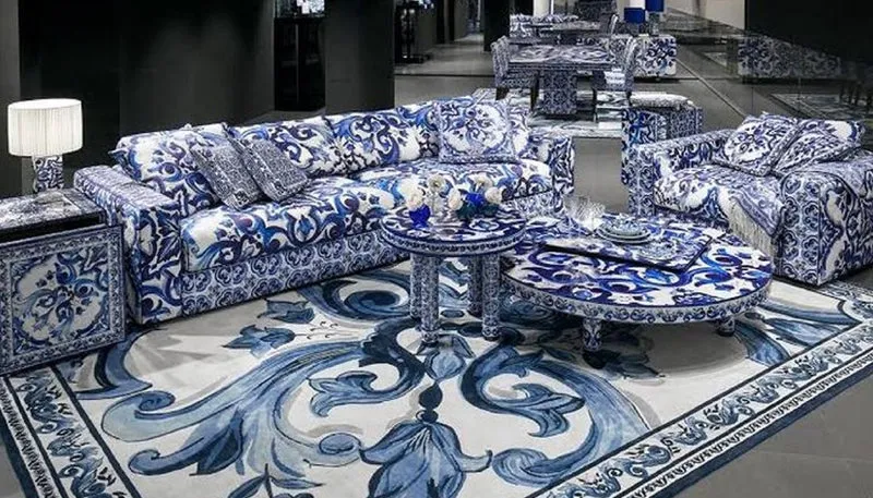Casa Padrino Luxus Barock Wohnzimmer Wollteppich Weiß / Blau - Verschiedene Größen