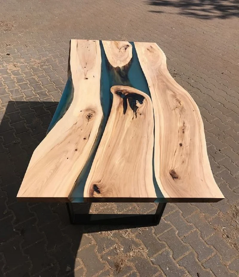 Casa Padrino Luxus Esstisch Naturfarben / Blau / Schwarz 160 cm