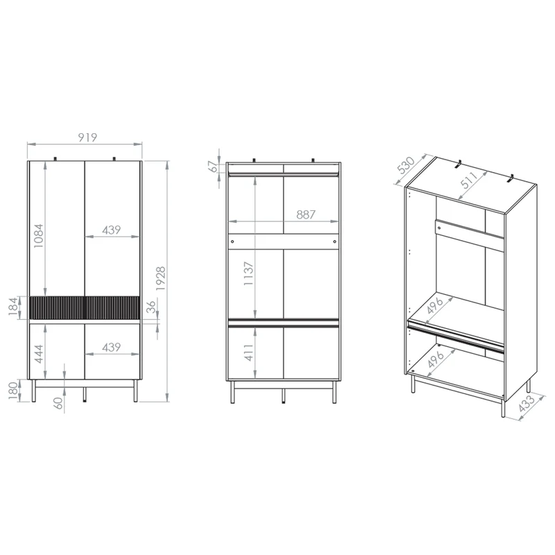 Armoire 4 portes Connie Cachemire et Bois
