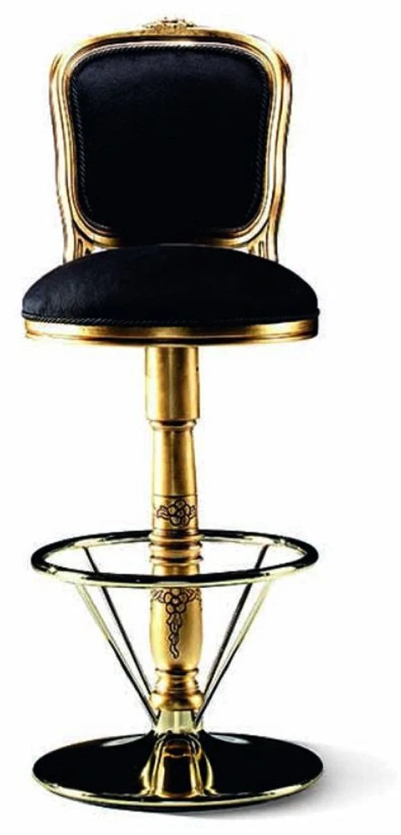 Casa Padrino Luxus Barock Barstuhl Schwarz / Gold / Messing - Made in Italy