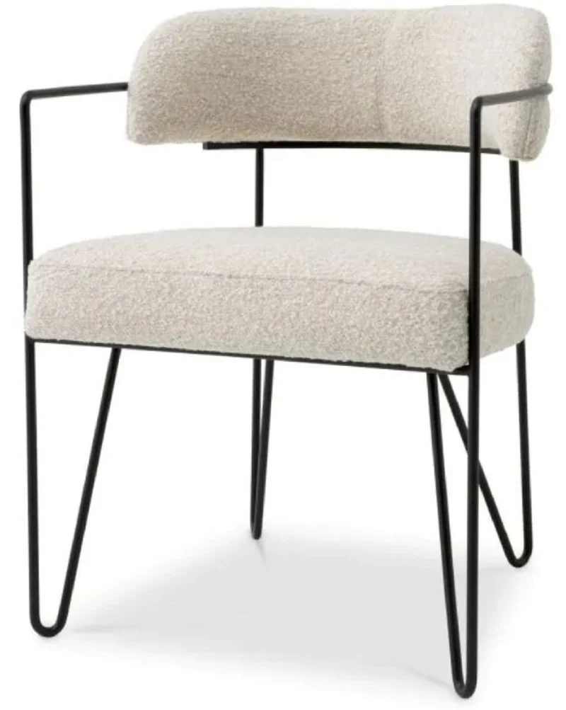 Casa Padrino Luxus Esszimmer Stuhl mit Armlehnen Weiß / Schwarz H. 75 cm